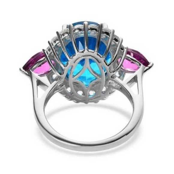 13.15ct Caribbean Quartz Multi Gemstone Ring in Platinum Over Sterling - (#0775) - Picture 3 of 9